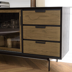 Avis MACABANE Buffet marron/noir 2 portes couliss. en verre fumé pieds métal ALMA