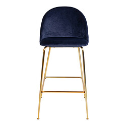 House Nordic Tabouret de Bar au Dos Matelassé en Velours Bleu avec Piétement en Acier Doré LAUSANNE