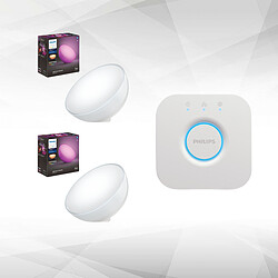 Philips Hue Lot de 2 lampes à poser connectées Hue Go portables - White & Color Ambiance - V2 - Sur batterie Lampe d'ambiance connectée Hue Go V2 (dernier modèle avec bluetooth) - Zigbee - Eclairage Couleurs - Fonctionne avec ou sans le pont Hue - Philips Hue Bridge permettant de connecter tout l'univers Hue - Consommation électrique 250 mA - Pilotable via l'app