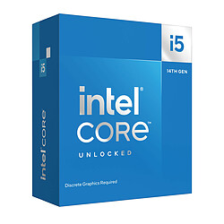 Intel Core i5-14600KF (3.5 GHz / 5.3 GHz) Processeur 14 Cœurs (6 Cœurs Performant + 8 Cœurs Efficient) 20 Threads - Socket 1700 - Cache L3 24 Mo - 0.010 micron (version boîte sans ventilateur - garantie Intel 3 ans)