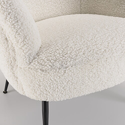 MACABANE Fauteuil cosy tissu bouclette blanc pieds métal noir AGATHE pas cher