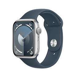 Apple Watch Series 9 GPS 45 mm Boîtier en aluminium argenté avec bracelet sport Bleu tempête M/L