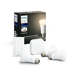 Philips Kit de démarrage - 3 ampoules connectées White 9.5W A60 E27 - Pont de connexion et télécommande Hue Kit de démarrage 9.5W E27 x3 White + Télécommande