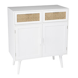 Buffet blanc 2 portes 2 tiroirs cannage naturel SANDRO