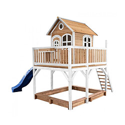 Axi House Liam Maisonnette, marron/blanc - Toboggan Bleu Liam Maisonnette, Brun/blanc - en bois - avec toboggan bleu