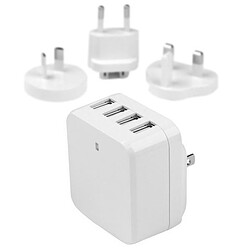 StarTech.com Chargeur mural USB à 4 ports Chargeur mural USB à 4 ports - (34 W/6,8 A) - Chargeur de voyage international - Blanc