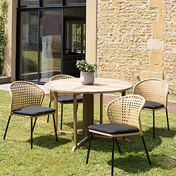MACABANE Salon de jardin 4 personnes Table ronde 120x120cm et 4 chaises beiges et noires