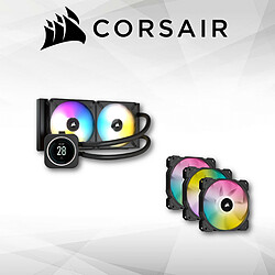 Corsair iCue H100i LCD Elite + Trois ventilateurs PWM 120mm iCUE SP120 RGB ELITE Performance avec Lighting Node CORE