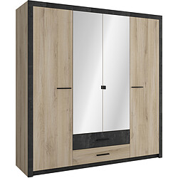 3S. x Home Armoire Beige et Noire avec 4 Portes et 2 Tiroirs DENVER