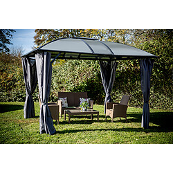 Gloriette aluminium avec rideaux - Toit 4 pentes