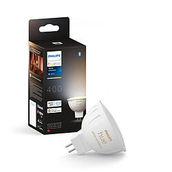 Philips Hue Ampoule connectée 4.7W 12V MR16 - White Ambiance Ampoule LED connectée White Ambiance - MR16 - Fixation GU5.3 - Puissance éclairage 400 lumens - Autonomie 25 000h - Puissance max 5.1W - Bluetooth / Zigbee - Compatible univers HUE