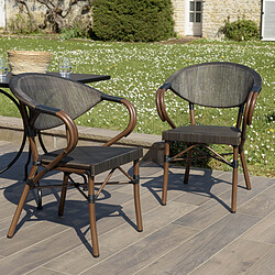 MACABANE Lot de 2 chaises de jardin bistrot en acier textilène marron VIANNEY