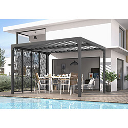 HABRITA Pergola bioclimatique Aluminium avec 4 panneaux moucharabieh coloris gris pour côté 3 m