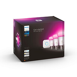 Philips Hue Kit de démarrage Ampoules E27 x3 avec pont de connexion Hue - White & Color Ambiance - 1100 Lumens Kit de démarrage Philips Hue White and Color Ambiance - 3 ampoules - pont Hue Bridge - 9W