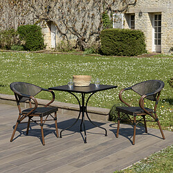 MACABANE Salon de jardin 2 personnes en acier - 1 table carrée 70x70cm et 2 chaises en textilène marron