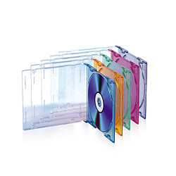 T'Nb Pack de 25 boîtiers simples Slim color transparents pour 1 CD, plateau translucide coloré