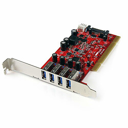 StarTech.com Carte contrôleur PCI à 4 ports USB 3.0 SuperSpeed - Adaptateur PCI avec alimentation SATA / SP4 Carte contrôleur PCI à 4 ports USB 3.0 SuperSpeed - Adaptateur PCI avec alimentation SATA / SP4 - Rouge