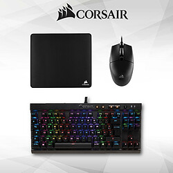 Corsair K65 RAPIDFIRE RGB Speed - Mécanique - TKL + KATAR PRO XT + MM350 - Noir Clavier gamer - Rétroéclairage RGB -Cherry MX Speed - AZERTY - filaire/USB - noir + Souris gamer - Filaire - Capteur optique PixArt PMW3391 - 18 000 DPI - 6 boutons - Droitier et gaucher - Noire + Tapis de souris gamer - 450x400 mm