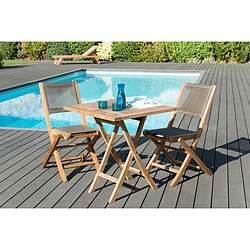 MACABANE Ensemble table carrée pliante 70 cm + 2 chaises pliantes en teck massif et textile - Teck