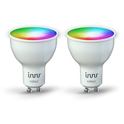 Innr Ampoule connectée GU10 - ZigBee 3.0 - RGB - Pack de 2 ampoules 2x ampoules GU10 - Multicolor (RGBW - 16 millions de couleurs) + Blanc réglable - 1800 à 6500K - Intensité réglable - 6W - équivalent 50W - Compatible Phillips HUE