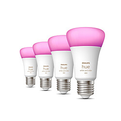 Philips Hue Pack de 4 ampoules connectées E27 9W A60 - White & Color Ambiance