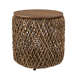 Avis MACABANE Table d'appoint ronde 50x50cm en tissage de fibre de cocotier 