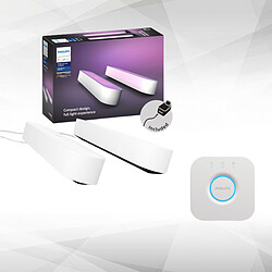 Philips Hue Pack de 2 Light bar Hue Play connectées blanches - White & Color Ambiance + Pont de connexion Hue Hue Play Pack blanc x2 - Lampe connectée + Philips Hue Bridge permettant de connecter votre univers Hue - Consommation électrique 250 mA - bande de fréquence 2400