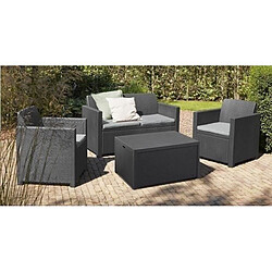 Avis Allibert-Jardin ALLIBERT Salon de jardin MERANO 4 places - avec table-coffre - imitation resine tressee - Gris