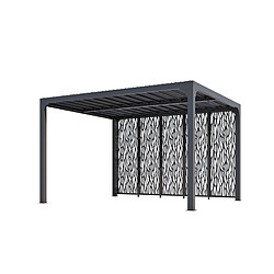 HABRITA Pergola bioclimatique Aluminium avec 5 panneaux moucharabieh coloris gris pour côté 3,60 m