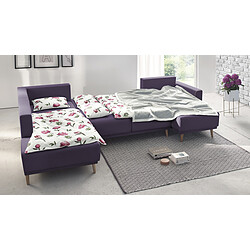 Bobochic MOLA - Canape d'angle panoramique xxl droit - Convertible violet et Coussins déco rose poudré pas cher