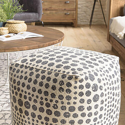 Avis MACABANE Pouf Carré CHARLES Tissu Coton Imprimé Pois Gris