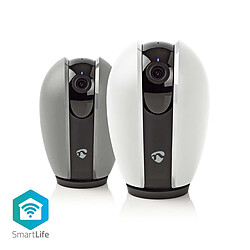 NEDIS Caméra IP intelligente Wi-Fi - Blanc/Gris Caméra de suverillance connectée - Fonction panoramique et Inclinaison - cloud/Micro SD - HD 720p