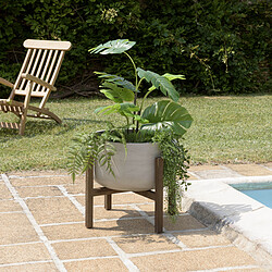 MACABANE Pot de fleur rond en béton sur pieds en acacia marron HECTOR