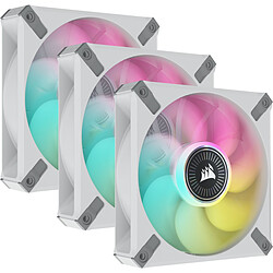 Corsair Trois ventilateurs iCUE ML120 RGB ELITE Premium 120mm Blanc avec iCUE Lighting Node CORE Ventilateur PWM à leviation magnétique - Rétroéclairage RGB - Vitesse de rotation 2000 tours/min - Niveau sonore 30.4 dBA.