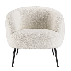 MACABANE Fauteuil cosy tissu bouclette blanc pieds métal noir AGATHE 