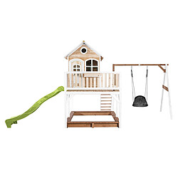 Axi House Liam Maisonnette, avec balançoire Nid ovale ''Roxy'' Brun/blanc - avec toboggan vert citron