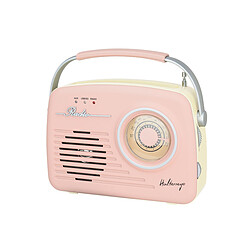 Radio rétro HALTERREGO , AM/FM, lecteur USB/ Carte SD, aux in / prise casque, fonctionne sur pile (non incluse) ou câble d'alim (inclus), rose