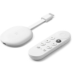 Chromecast avec GoogleTV - Blanc Neige Passerelle multimédia - Streaming - 4K HDR - Google TV & Google Assistant - WiFi AC - Bluetooth - HDMI - Netflix - YouTube