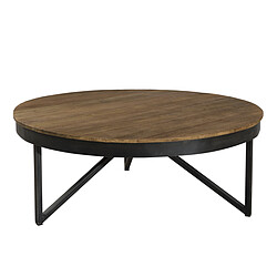 MACABANE Table basse ronde 90 x 90 cm bois et métal - SIANA Le mobilier est compos&eacute; d&rsquo;un plateau en teck recycl&eacute; et d&rsquo;une structure en m&eacute;tal noir.