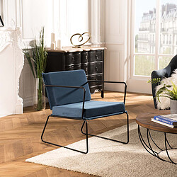 MACABANE Fauteuil Velours Pieds Métal Bleu AGATHE 