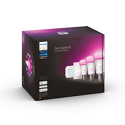 Philips Kit de démarrage ampoules 10.5W E27 x3 - Pont de connexion et télécommande Hue - White & Color Ambiance