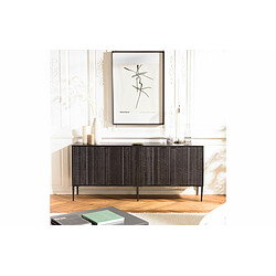 Avis MACABANE Buffet en bois massif de manguier avec 4 portes sculptées et pieds en métal GLORIA noir