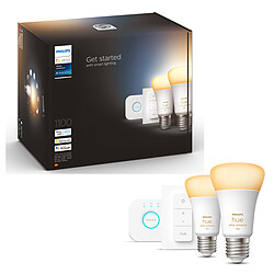 Avis Philips Hue Kit de démarrage Ampoules E27 x2 - White Ambiance - Pont de connexion et télécommande Hue