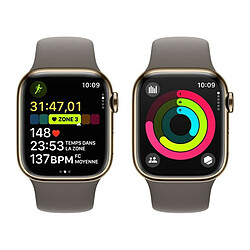 Apple Watch Series 9 GPS + Cellular, boîtier en acier inoxydable doré de 41 mm, bracelet sport Clay M/L