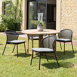 MACABANE Salon de jardin 4 personnes 1 Table ronde 120x120cm et 4 chaises noires et grises