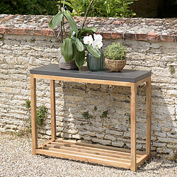 MACABANE Console rectangulaire grand modèle double plateau effet béton foncé et acacia HECTOR 