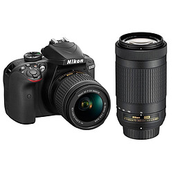 Nikon Reflex D3400 + Objectif 18-55 mm - 70-300 mm grand capteur au format DX de 24,2 millions de pixels - 25 600 ISO - Bluetooth - moniteur ACL haute définition de 7,5 cm (3 pouces) - VIDÉOS FULL HD