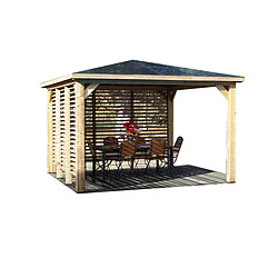 HABRITA Pool house BLUETERM bois traité très haute température / poteaux 14 x 12 cm Dim. 3,79x3,79 m / Couverture en panneau ACP / Deux parois avec ventelles - Ref. THB 3535.VV