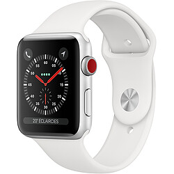 Apple Watch 3 - 42 - Cellular - Alu argent / Bracelet Sport Blanc Montre connectée Apple Watch Series 3 - Boitier Alu 42mm - GPS - 4G - watchOS 5 - Etanche 50m - Stockage 16Go - Puce S3 - MTH12ZD/A