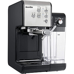 BREVILLE Prima Latte 2 Argent - VCF108X-01 Machine à café et expresso, pompe italienne 19 bars, convient pour café moulu ou dosettes - Mousseur à lait automatique intégré - Couleur noir et argent